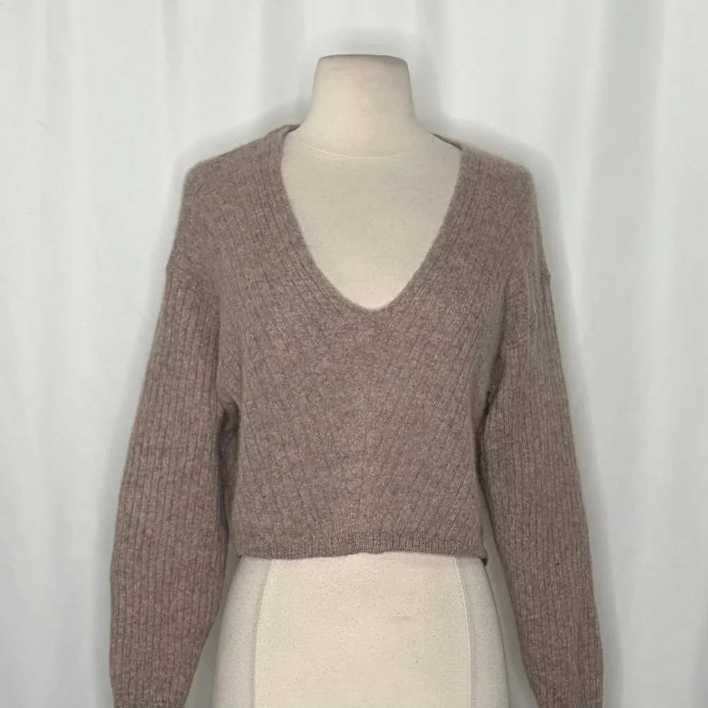FREE PEOPLE Elias Cashmere Sweater Cropped Pullover Taupe Knitwear X-Small‎